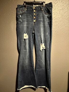 Altar'd State Dark Blue Distressed Flare Jeans